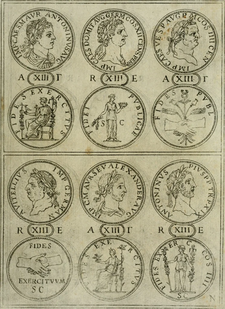 An illustration from Discorsi del S. Don Antonio Agostini sopra le medaglie et altre anticaglie divisi in XI dialoghi : tradotti dalla lingua spagnuola nell'italiana con l'aggiunta di molti ritratti di belle, et rare medaglie .., 1592, leaf 20