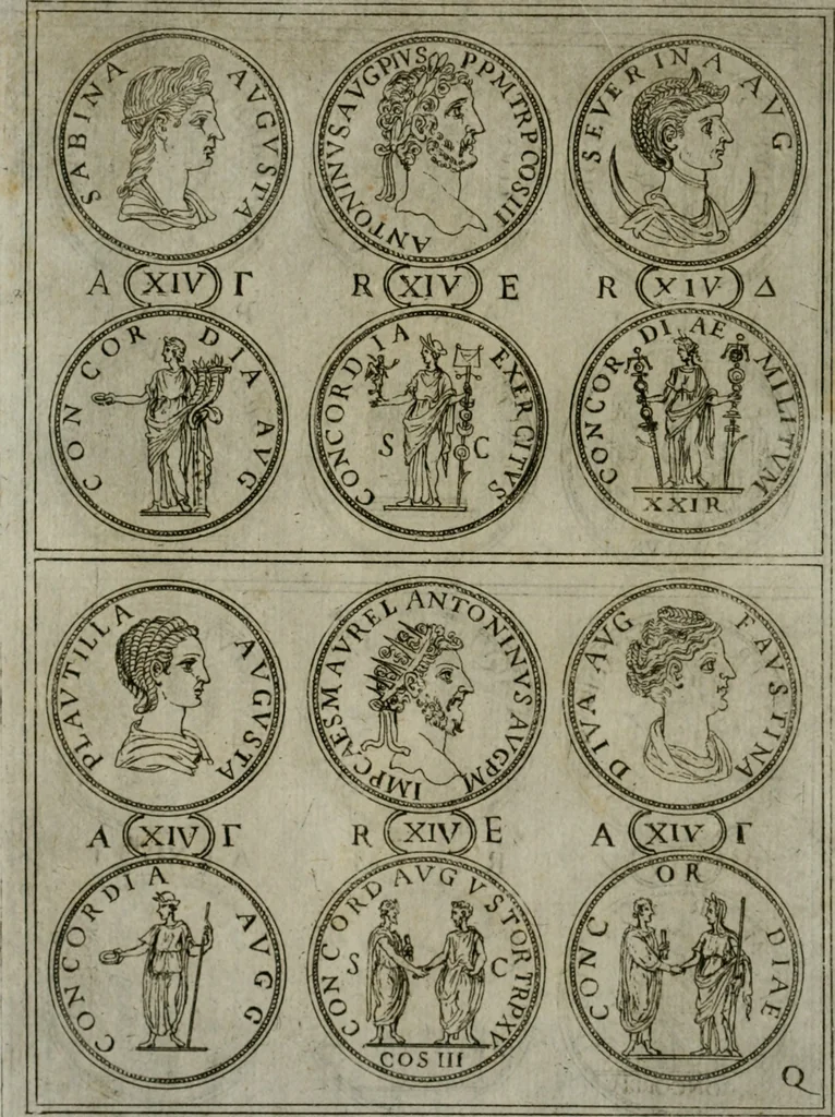 An illustration from Discorsi del S. Don Antonio Agostini sopra le medaglie et altre anticaglie divisi in XI dialoghi : tradotti dalla lingua spagnuola nell'italiana con l'aggiunta di molti ritratti di belle, et rare medaglie .., 1592, leaf 23