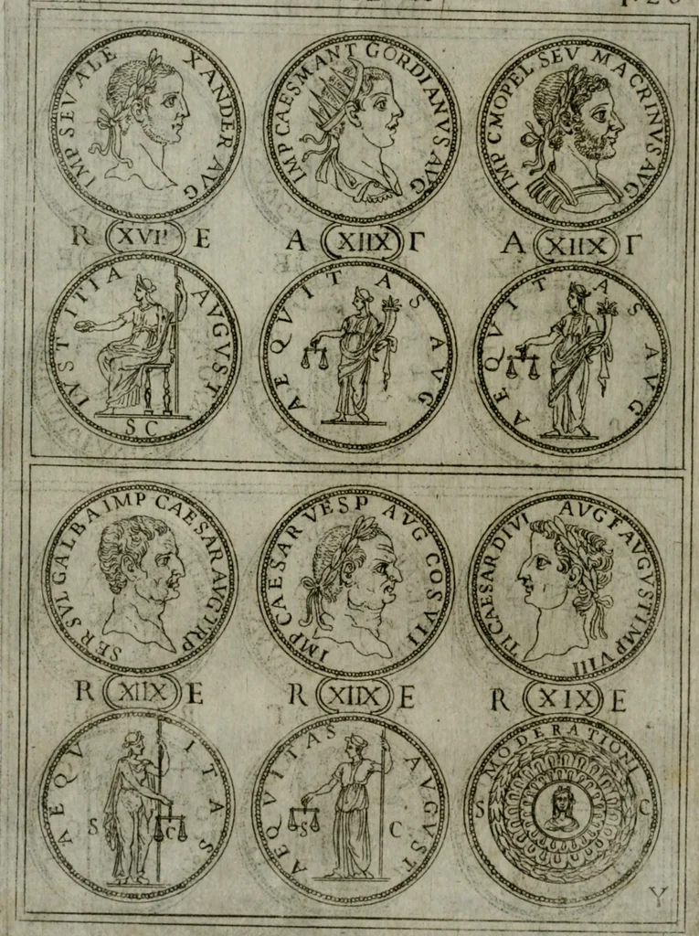 An illustration from Discorsi del S. Don Antonio Agostini sopra le medaglie et altre anticaglie divisi in XI dialoghi : tradotti dalla lingua spagnuola nell'italiana con l'aggiunta di molti ritratti di belle, et rare medaglie .., 1592, leaf 29