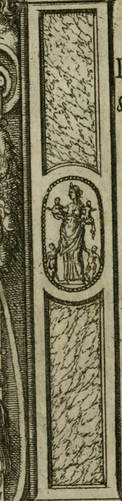 An illustration from Discorsi del S. Don Antonio Agostini sopra le medaglie et altre anticaglie divisi in XI dialoghi : tradotti dalla lingua spagnuola nell'italiana con l'aggiunta di molti ritratti di belle, et rare medaglie .., 1592, leaf 4