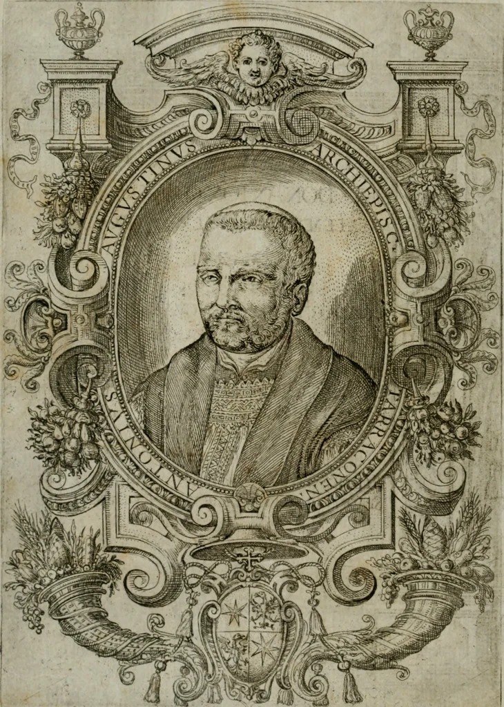 An illustration from Discorsi del S. Don Antonio Agostini sopra le medaglie et altre anticaglie divisi in XI dialoghi : tradotti dalla lingua spagnuola nell'italiana con l'aggiunta di molti ritratti di belle, et rare medaglie .., 1592, leaf 5