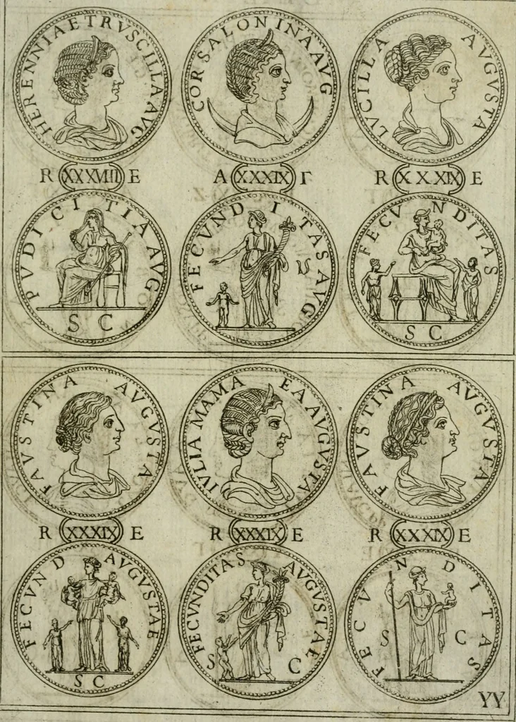 An illustration from Discorsi del S. Don Antonio Agostini sopra le medaglie et altre anticaglie divisi in XI dialoghi : tradotti dalla lingua spagnuola nell'italiana con l'aggiunta di molti ritratti di belle, et rare medaglie .., 1592, leaf 52