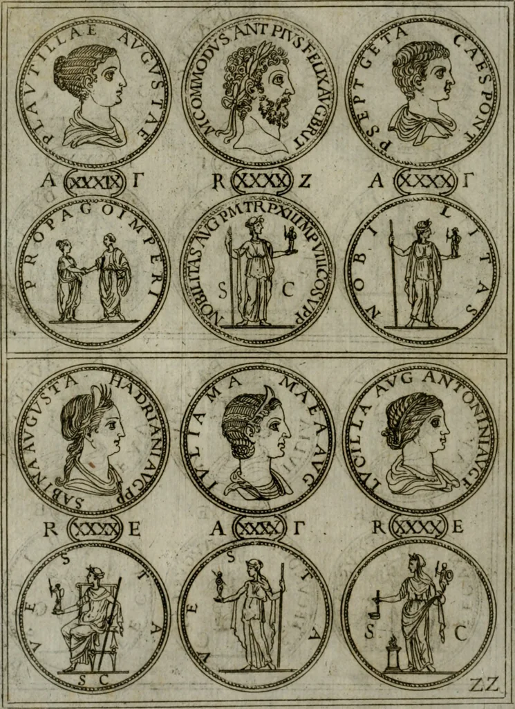 An illustration from Discorsi del S. Don Antonio Agostini sopra le medaglie et altre anticaglie divisi in XI dialoghi : tradotti dalla lingua spagnuola nell'italiana con l'aggiunta di molti ritratti di belle, et rare medaglie .., 1592, leaf 53
