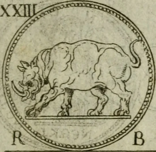 An illustration from Discorsi del S. Don Antonio Agostini sopra le medaglie et altre anticaglie divisi in XI dialoghi : tradotti dalla lingua spagnuola nell'italiana con l'aggiunta di molti ritratti di belle, et rare medaglie .., 1592, leaf 66