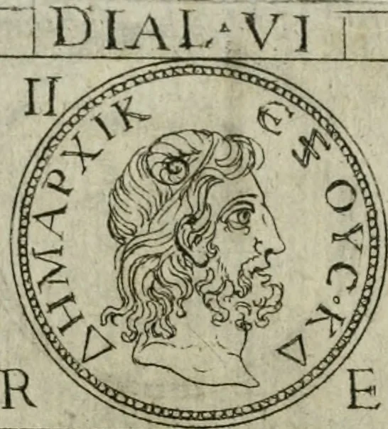 An illustration from Discorsi del S. Don Antonio Agostini sopra le medaglie et altre anticaglie divisi in XI dialoghi : tradotti dalla lingua spagnuola nell'italiana con l'aggiunta di molti ritratti di belle, et rare medaglie .., 1592, leaf 68