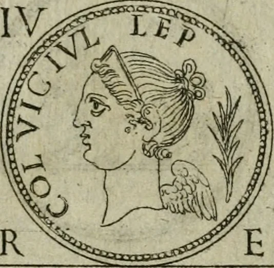 An illustration from Discorsi del S. Don Antonio Agostini sopra le medaglie et altre anticaglie divisi in XI dialoghi : tradotti dalla lingua spagnuola nell'italiana con l'aggiunta di molti ritratti di belle, et rare medaglie .., 1592, leaf 68