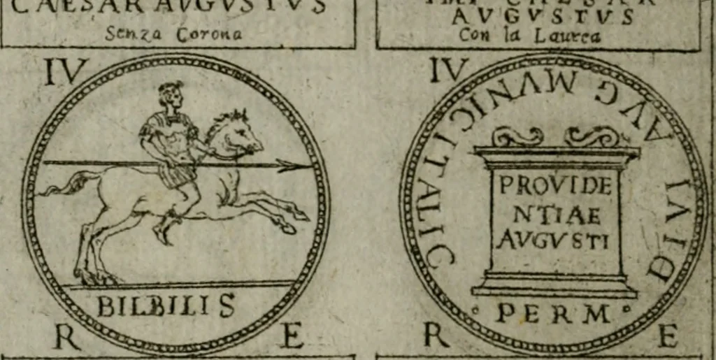 An illustration from Discorsi del S. Don Antonio Agostini sopra le medaglie et altre anticaglie divisi in XI dialoghi : tradotti dalla lingua spagnuola nell'italiana con l'aggiunta di molti ritratti di belle, et rare medaglie .., 1592, leaf 71