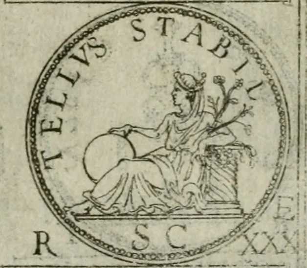 An illustration from Discorsi del S. Don Antonio Agostini sopra le medaglie et altre anticaglie divisi in XI dialoghi : tradotti dalla lingua spagnuola nell'italiana con l'aggiunta di molti ritratti di belle, et rare medaglie .., 1592, leaf 74