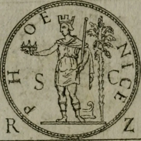 An illustration from Discorsi del S. Don Antonio Agostini sopra le medaglie et altre anticaglie divisi in XI dialoghi : tradotti dalla lingua spagnuola nell'italiana con l'aggiunta di molti ritratti di belle, et rare medaglie .., 1592, leaf 75