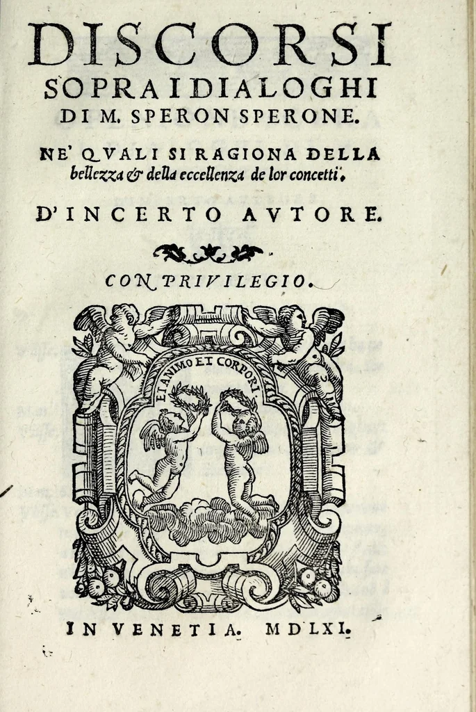 An illustration from Discorsi sopra i dialoghi di M. Speron Sperone : ne' qvali si ragiona della bellezza & della eccellenza de lor concetti, 1561, leaf 3