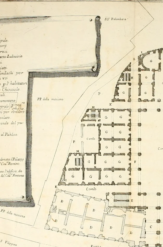 An illustration from Discorso del cavalier Carlo Fontana sopra il Monte Citatorio situato nel Campo Martio, ed altre cose ad esso appartenenti, con disegni tanto degl' antichi, quanto de' moderni edificii della nuova Curia, 1694, leaf 19