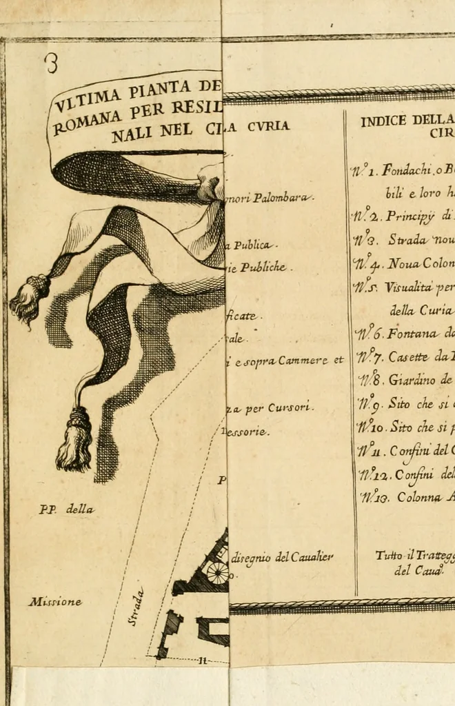 An illustration from Discorso del cavalier Carlo Fontana sopra il Monte Citatorio situato nel Campo Martio, ed altre cose ad esso appartenenti, con disegni tanto degl' antichi, quanto de' moderni edificii della nuova Curia, 1694, leaf 24