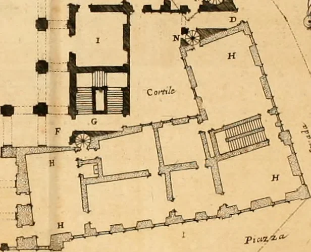 An illustration from Discorso del cavalier Carlo Fontana sopra il Monte Citatorio situato nel Campo Martio, ed altre cose ad esso appartenenti, con disegni tanto degl' antichi, quanto de' moderni edificii della nuova Curia, 1694, leaf 25