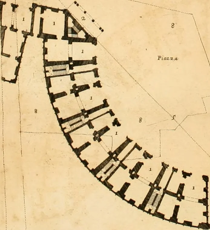 An illustration from Discorso del cavalier Carlo Fontana sopra il Monte Citatorio situato nel Campo Martio, ed altre cose ad esso appartenenti, con disegni tanto degl' antichi, quanto de' moderni edificii della nuova Curia, 1694, leaf 25