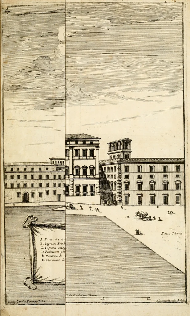An illustration from Discorso del cavalier Carlo Fontana sopra il Monte Citatorio situato nel Campo Martio, ed altre cose ad esso appartenenti, con disegni tanto degl' antichi, quanto de' moderni edificii della nuova Curia, 1694, leaf 26