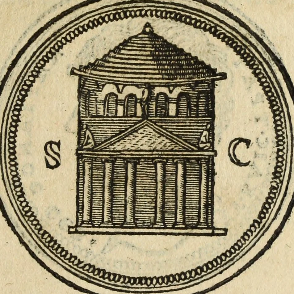 An illustration from Discorso della religione antica de Romani, insieme vn'altro Discorso della castrametatione, et disciplina militare, bagni, & essercitij antichi di detti Romani;, 1569, leaf 14