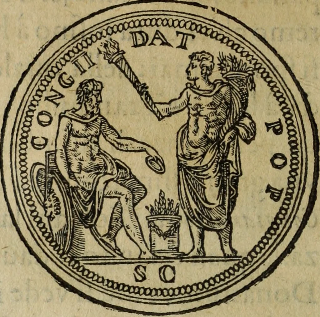An illustration from Discorso della religione antica de Romani, insieme vn'altro Discorso della castrametatione, et disciplina militare, bagni, & essercitij antichi di detti Romani;, 1569, leaf 149