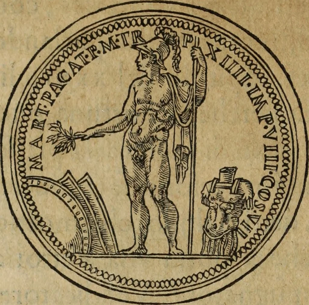 An illustration from Discorso della religione antica de Romani, insieme vn'altro Discorso della castrametatione, et disciplina militare, bagni, & essercitij antichi di detti Romani;, 1569, leaf 207