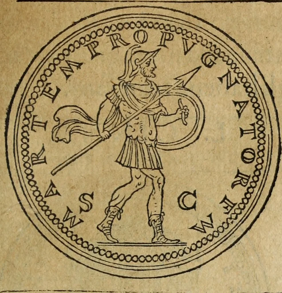 An illustration from Discorso della religione antica de Romani, insieme vn'altro Discorso della castrametatione, et disciplina militare, bagni, & essercitij antichi di detti Romani;, 1569, leaf 208