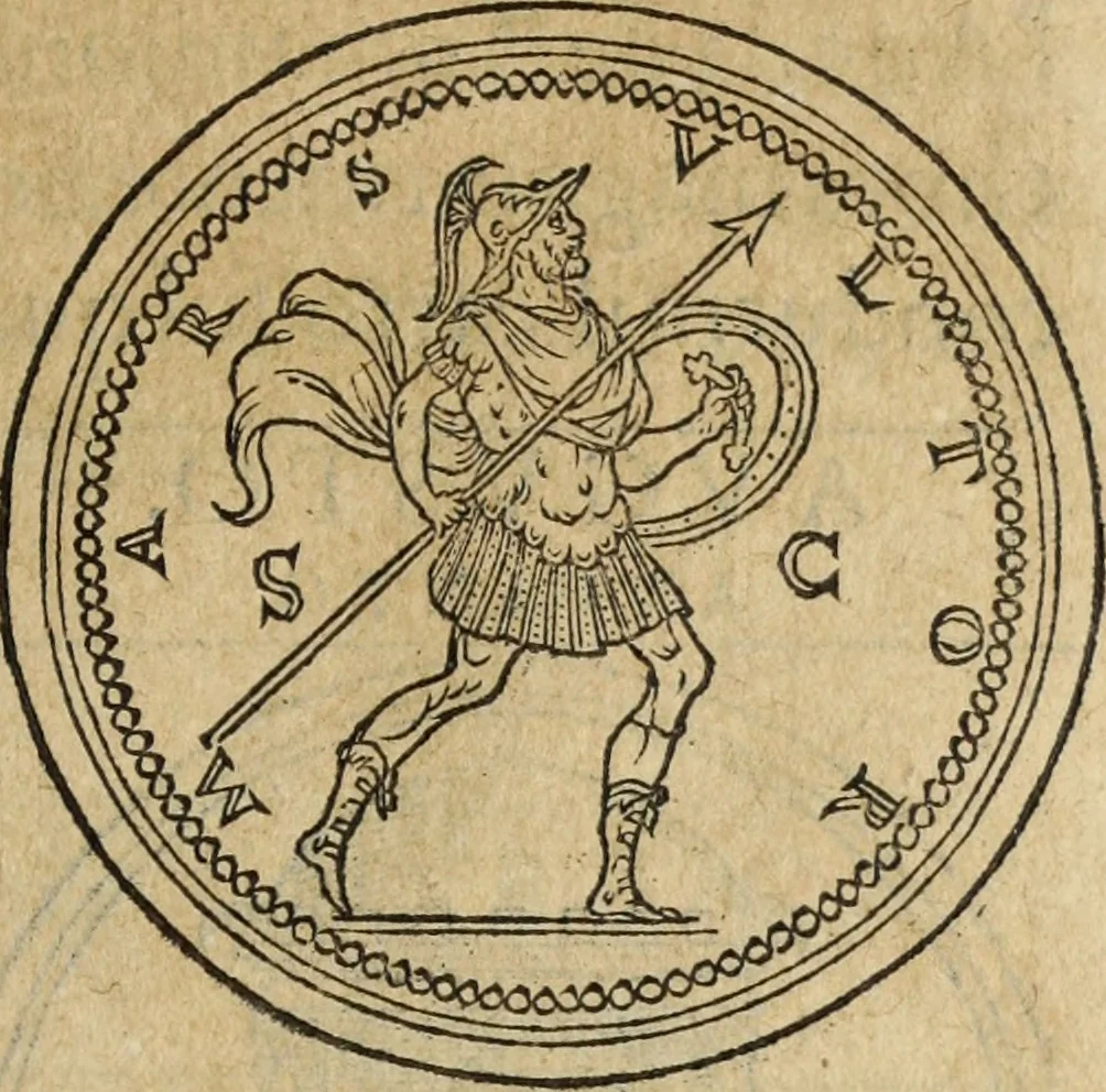 An illustration from Discorso della religione antica de Romani, insieme vn'altro Discorso della castrametatione, et disciplina militare, bagni, & essercitij antichi di detti Romani;, 1569, leaf 208