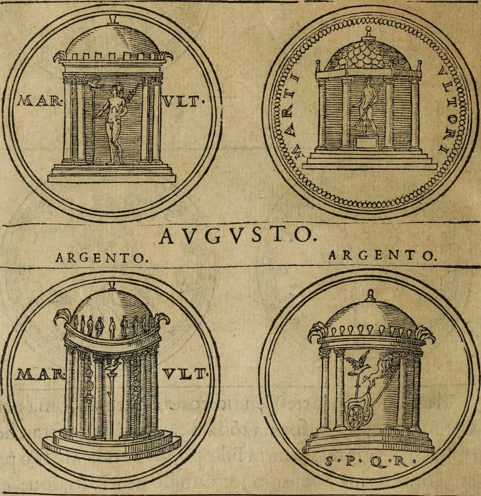 An illustration from Discorso della religione antica de Romani, insieme vn'altro Discorso della castrametatione, et disciplina militare, bagni, & essercitij antichi di detti Romani;, 1569, leaf 209