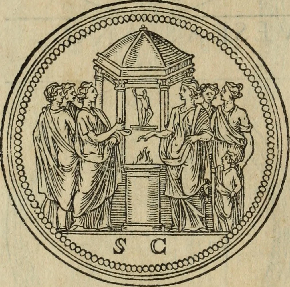 An illustration from Discorso della religione antica de Romani, insieme vn'altro Discorso della castrametatione, et disciplina militare, bagni, & essercitij antichi di detti Romani;, 1569, leaf 219