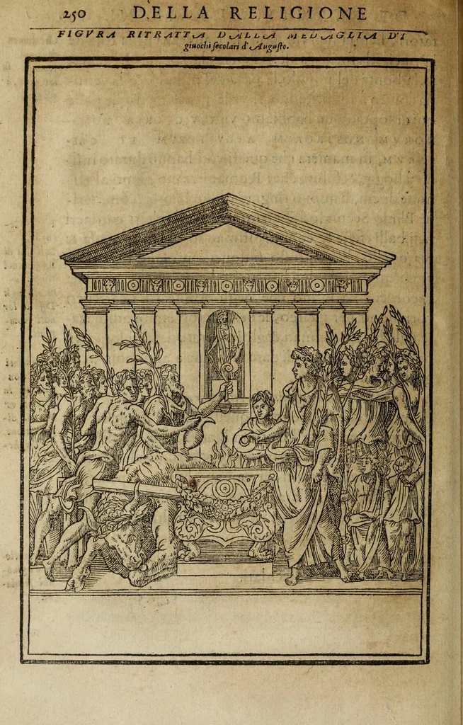 An illustration from Discorso della religione antica de Romani, insieme vn'altro Discorso della castrametatione, et disciplina militare, bagni, & essercitij antichi di detti Romani;, 1569, leaf 257
