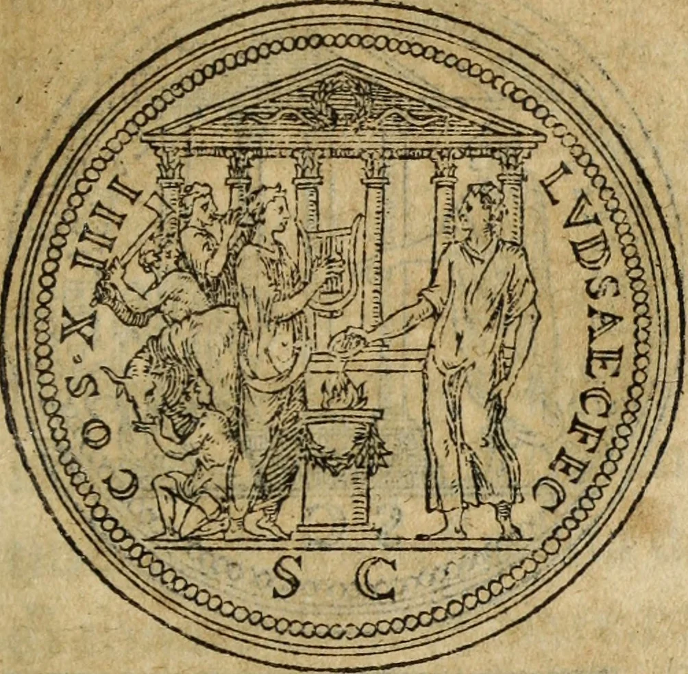 An illustration from Discorso della religione antica de Romani, insieme vn'altro Discorso della castrametatione, et disciplina militare, bagni, & essercitij antichi di detti Romani;, 1569, leaf 258