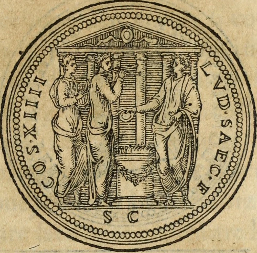 An illustration from Discorso della religione antica de Romani, insieme vn'altro Discorso della castrametatione, et disciplina militare, bagni, & essercitij antichi di detti Romani;, 1569, leaf 258