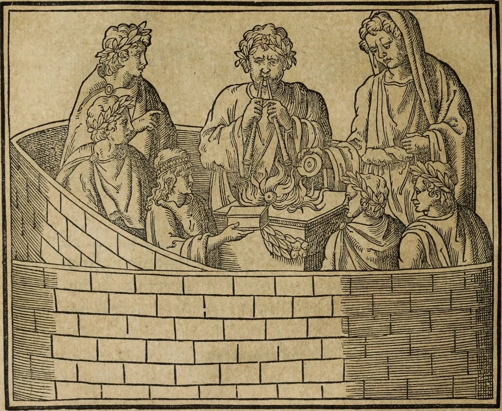 An illustration from Discorso della religione antica de Romani, insieme vn'altro Discorso della castrametatione, et disciplina militare, bagni, & essercitij antichi di detti Romani;, 1569, leaf 275