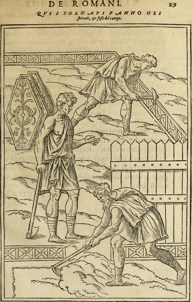 An illustration from Discorso della religione antica de Romani, insieme vn'altro Discorso della castrametatione, et disciplina militare, bagni, & essercitij antichi di detti Romani;, 1569, leaf 348