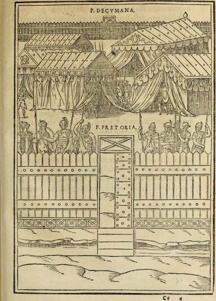 An illustration from Discorso della religione antica de Romani, insieme vn'altro Discorso della castrametatione, et disciplina militare, bagni, & essercitij antichi di detti Romani;, 1569, leaf 350