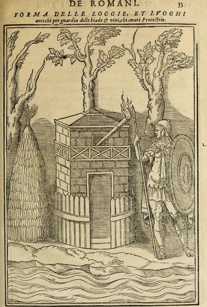 An illustration from Discorso della religione antica de Romani, insieme vn'altro Discorso della castrametatione, et disciplina militare, bagni, & essercitij antichi di detti Romani;, 1569, leaf 352