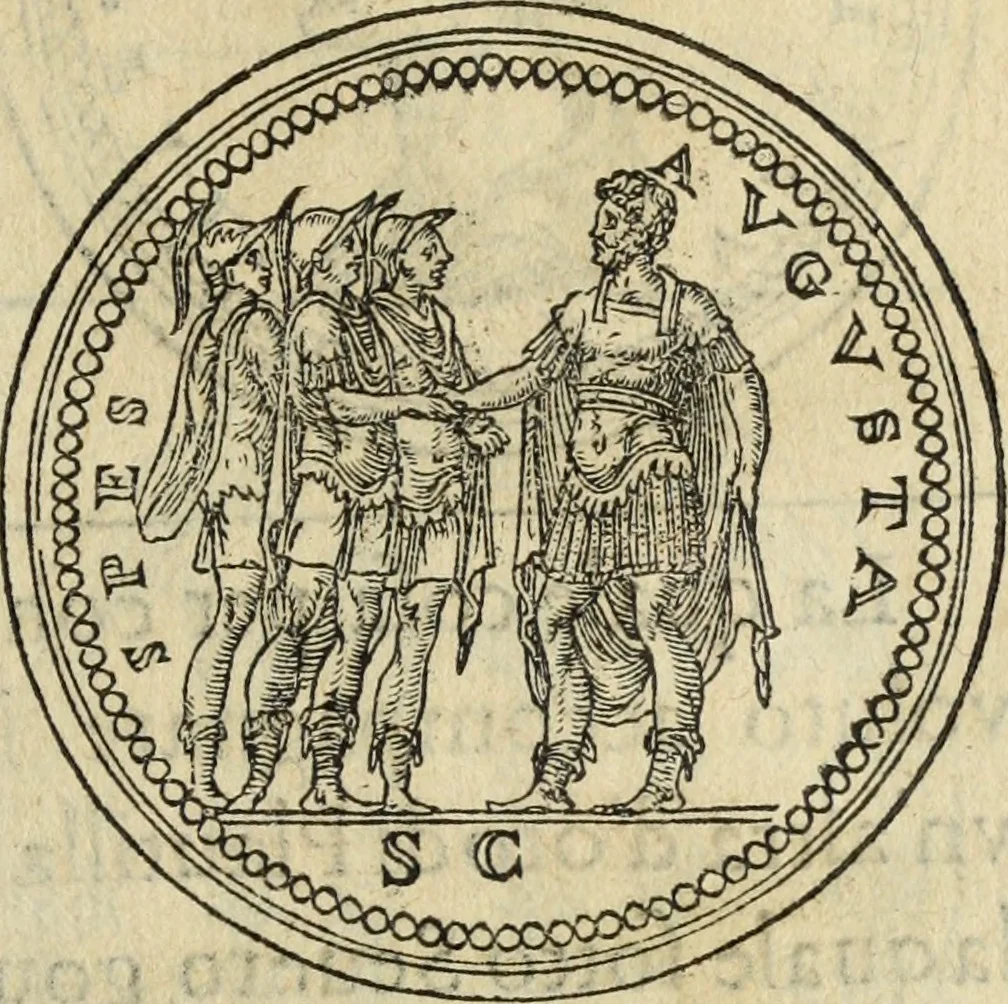 An illustration from Discorso della religione antica de Romani, insieme vn'altro Discorso della castrametatione, et disciplina militare, bagni, & essercitij antichi di detti Romani;, 1569, leaf 36