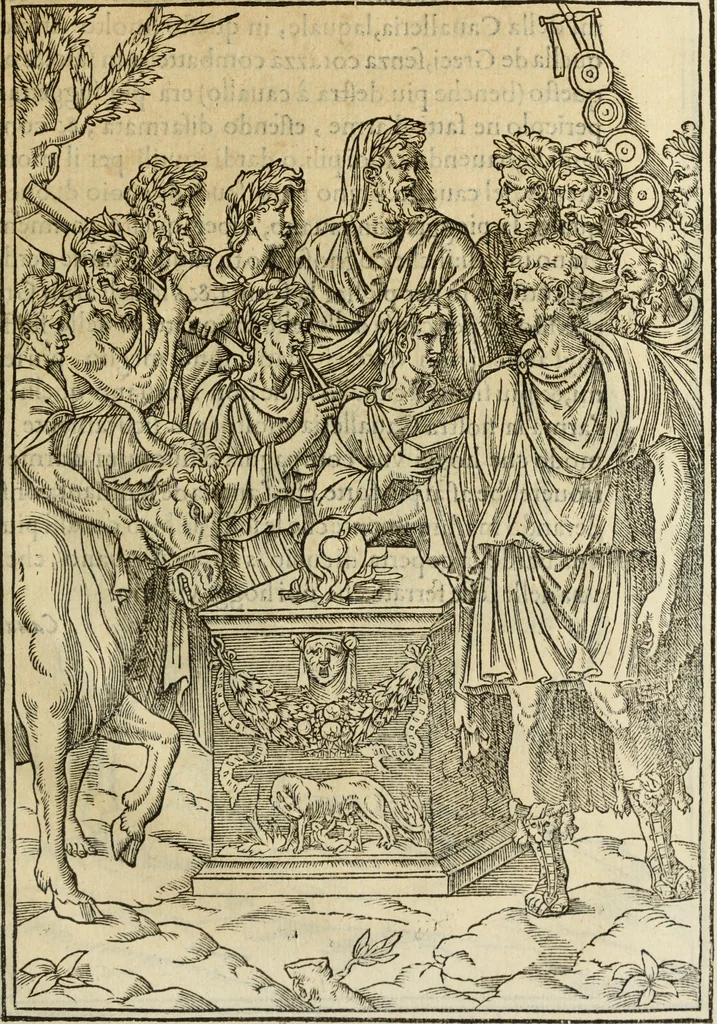 An illustration from Discorso della religione antica de Romani, insieme vn'altro Discorso della castrametatione, et disciplina militare, bagni, & essercitij antichi di detti Romani;, 1569, leaf 362