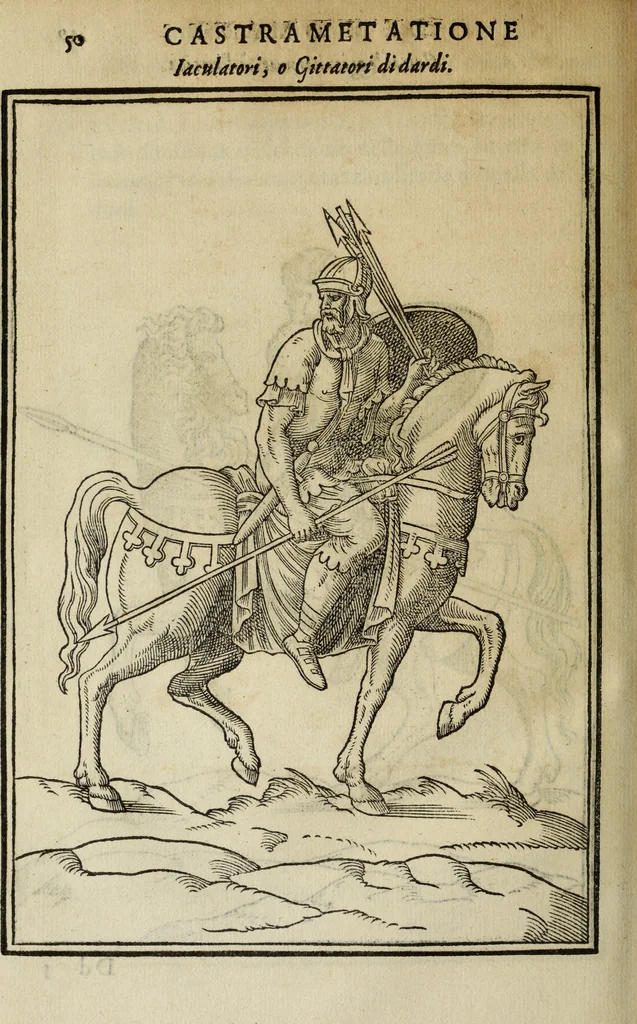 An illustration from Discorso della religione antica de Romani, insieme vn'altro Discorso della castrametatione, et disciplina militare, bagni, & essercitij antichi di detti Romani;, 1569, leaf 369