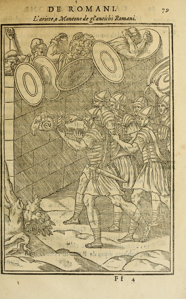 An illustration from Discorso della religione antica de Romani, insieme vn'altro Discorso della castrametatione, et disciplina militare, bagni, & essercitij antichi di detti Romani;, 1569, leaf 400