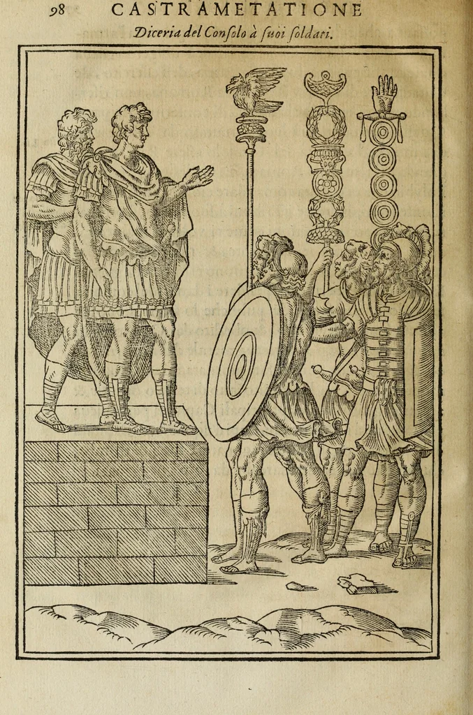 An illustration from Discorso della religione antica de Romani, insieme vn'altro Discorso della castrametatione, et disciplina militare, bagni, & essercitij antichi di detti Romani;, 1569, leaf 419