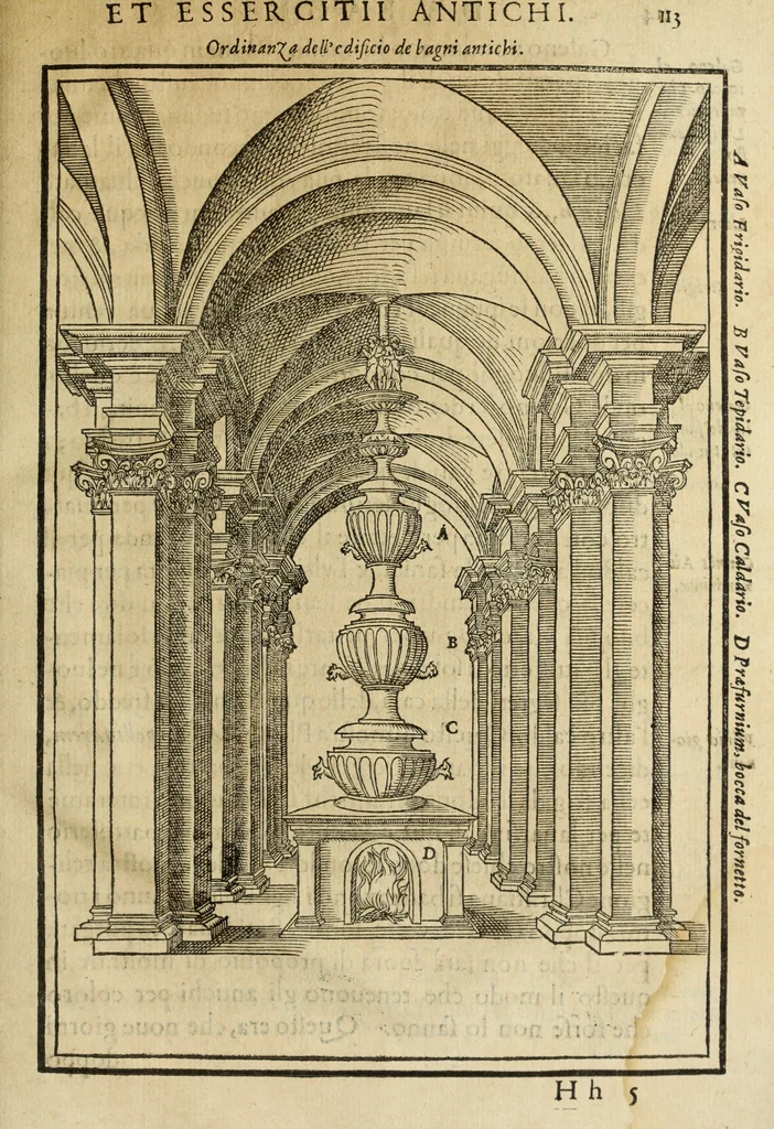 An illustration from Discorso della religione antica de Romani, insieme vn'altro Discorso della castrametatione, et disciplina militare, bagni, & essercitij antichi di detti Romani;, 1569, leaf 434