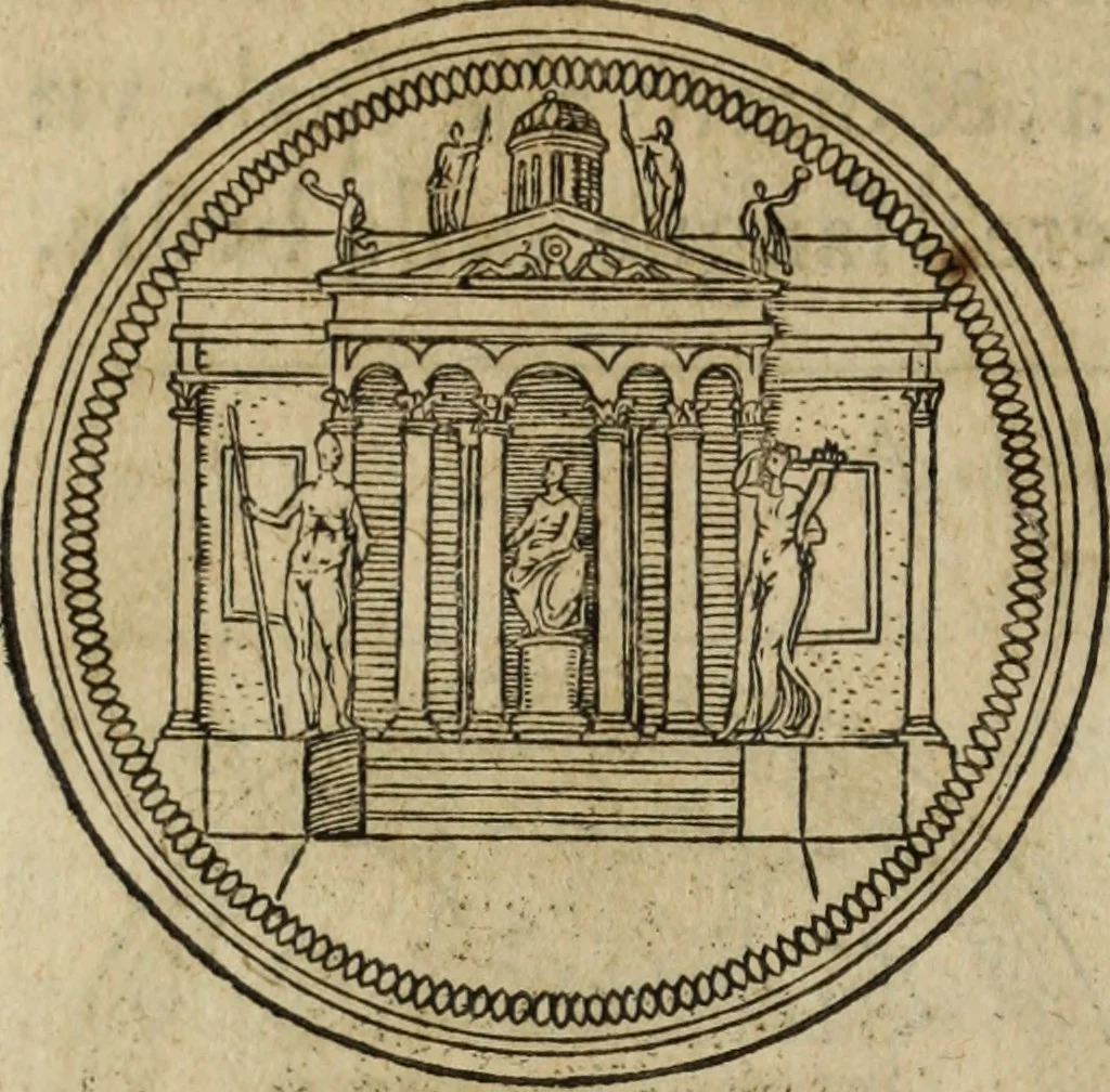 An illustration from Discorso della religione antica de Romani, insieme vn'altro Discorso della castrametatione, et disciplina militare, bagni, & essercitij antichi di detti Romani;, 1569, leaf 73