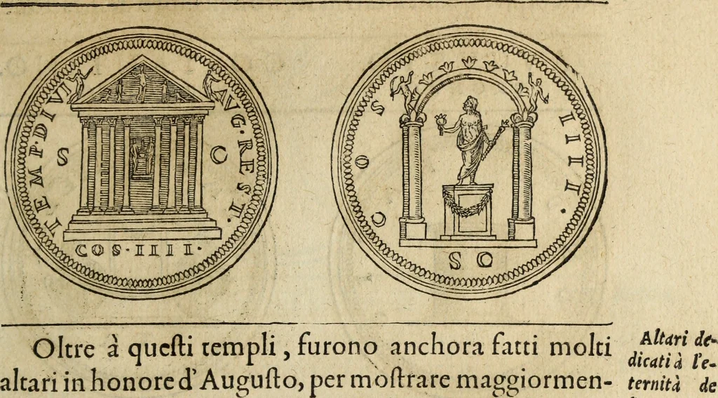 An illustration from Discorso della religione antica de Romani, insieme vn'altro Discorso della castrametatione, et disciplina militare, bagni, & essercitij antichi di detti Romani;, 1569, leaf 74