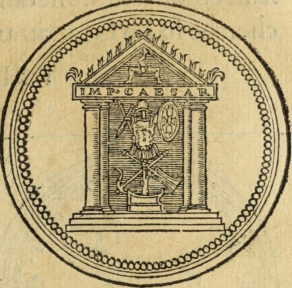 An illustration from Discorso della religione antica de Romani, insieme vn'altro Discorso della castrametatione, et disciplina militare, bagni, & essercitij antichi di detti Romani;, 1569, leaf 92