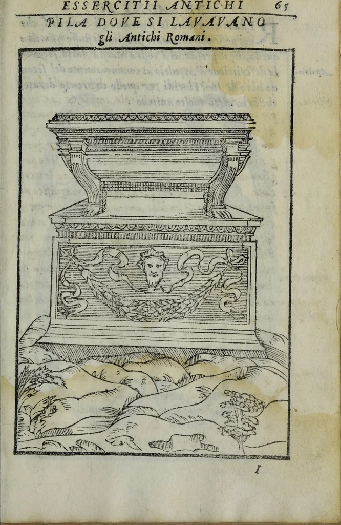 An illustration from Discorso del S. Gvglielmo Chovl ... sopra la castrametatione & bagni antichi de i Greci & Romani, 1559, leaf 132