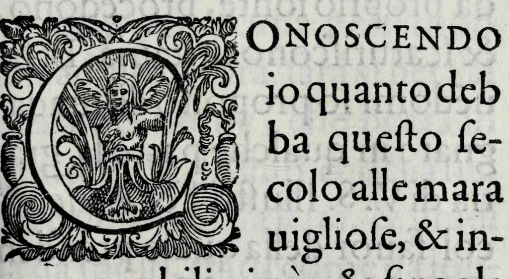 An illustration from Discorso di Girolamo Catena, fatto nell'Academia de gl'illustrissimi affidati, sopra la traduttione delle scienze, & d'altre facultà, 1581, leaf 7