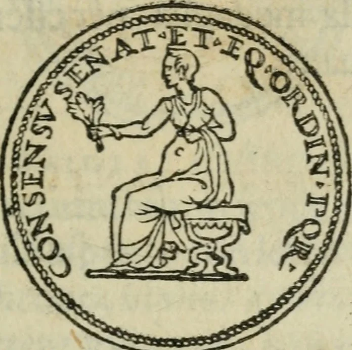 An illustration from Discorso di m. Sebastiano Erizzo, sopra le medaglie antiche : con la particolar dichiaratione di molti riuersi, 1559, leaf 144