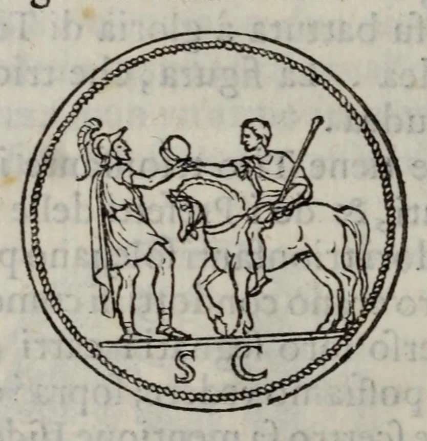 An illustration from Discorso di M. Sebastiano Erizzo sopra le medaglie de gli antichi : con la Dichiaratione delle monete consulari, & delle medaglie de gli imperadori romani : nella quale si contiene una piena & varia cognitione dell'istoria di quei tempi, 1571, leaf 554