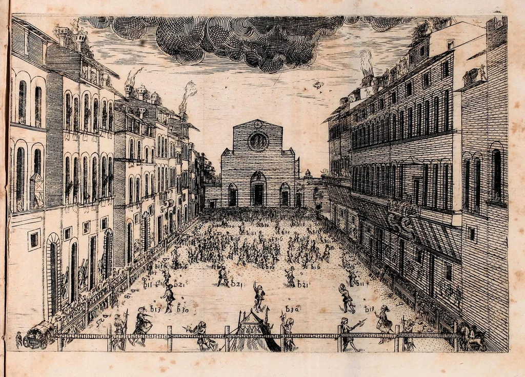 An illustration from Discorso sopra il givoco del calcio fiorentino, 1580, leaf 45