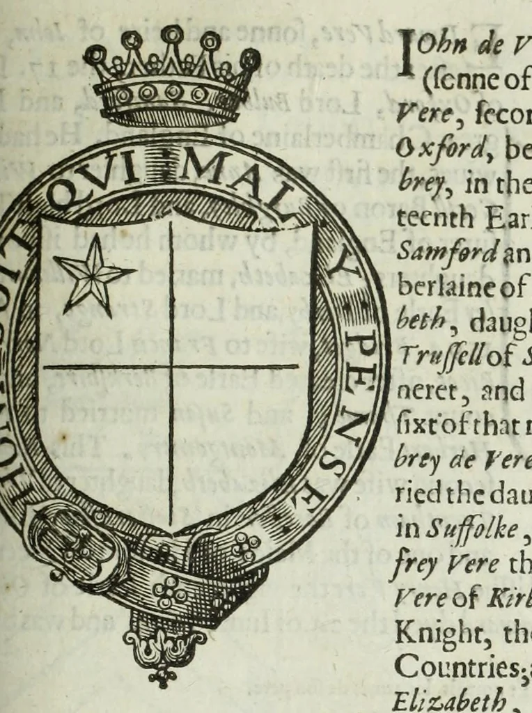 An illustration from A discouerie of errours in the first edition of the Catalogue of nobility, published by Raphe Brooke, Yorke Herald, 1619, and printed heerewith word for word, according to that edition : with a continuance of the successions, from 1619 vntill this present yeare, 1622 : at the end whereof, is annexed a review of a later edition, by him stolne into the world, 1621, 1622, leaf 469