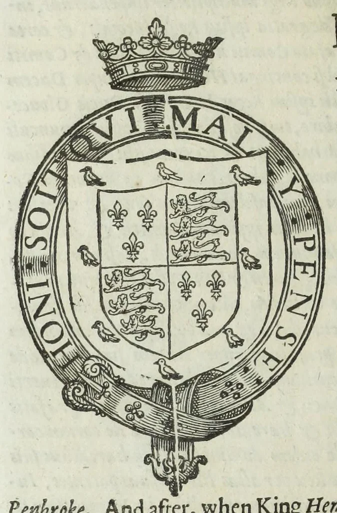 An illustration from A discouerie of errours in the first edition of the Catalogue of nobility, published by Raphe Brooke, Yorke Herald, 1619, and printed heerewith word for word, according to that edition : with a continuance of the successions, from 1619 vntill this present yeare, 1622 : at the end whereof, is annexed a review of a later edition, by him stolne into the world, 1621, 1622, leaf 484