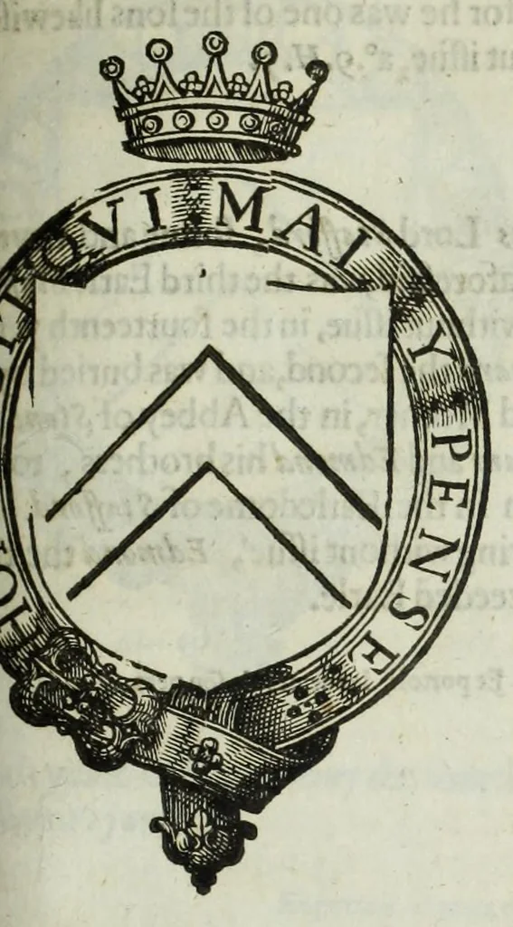 An illustration from A discouerie of errours in the first edition of the Catalogue of nobility, published by Raphe Brooke, Yorke Herald, 1619, and printed heerewith word for word, according to that edition : with a continuance of the successions, from 1619 vntill this present yeare, 1622 : at the end whereof, is annexed a review of a later edition, by him stolne into the world, 1621, 1622, leaf 549